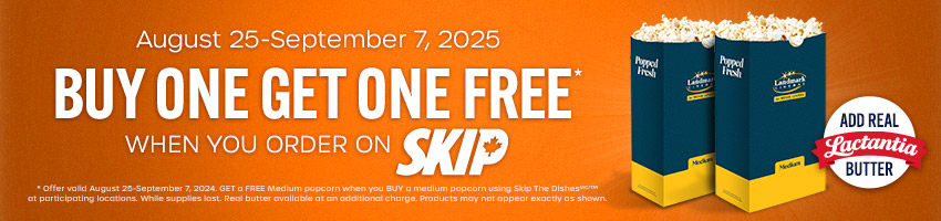 Buy One Medium Popcorn Get One Free with Skip